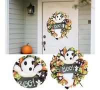 Corona de muñeca de Halloween para puerta delantera, decoración interior que no requiere montaje y puede mejorar inmediatamente el ambiente festivo de tu spa KzW811 (blanco, 42 cm)