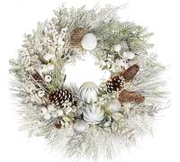 Corona de Navidad artificial de 61 cm de diámetro con bolas decorativas de Navidad, piñas, bayas para puerta de casa, decoración de pared o decoración de Navidad, decoración de invierno