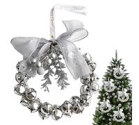 Corona de Navidad con campanas | Decoración de joyas con piñas y lazos, corona fija artificial, para puerta, pared, interior, exterior, ventana, chimenea, cornisa, cocina