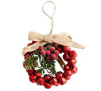 Corona de Navidad con campanas para exteriores, decoración verde con piñas y lazos | Corona fija artificial, para puerta, pared, interior, exterior, ventana, chimenea, repisas de cocina