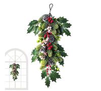 Corona de Navidad con forma de lágrima para puerta, aguja de pino | Corona de Navidad con forma de lágrima para porche delantero, casa de campo, patio, chimenea, escaleras, ventana, pared C