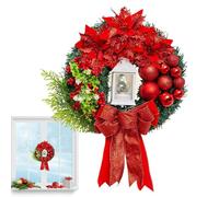 Corona de Navidad con velas, corona de Navidad iluminada | Corona de invierno con lazo rojo y lámpara, coronas realistas con velas para puerta, pared, chimenea, decoración de fiesta