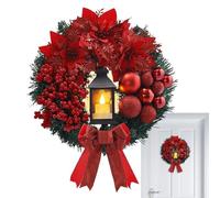 Corona de Navidad con velas, corona de Navidad iluminada, corona festiva con bolas navideñas de lámparas. Laurel - Coronas de invierno iluminadas para puerta de entrada, chimenea, decoración navideña