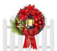 Corona de Navidad con velas, corona de Navidad iluminada - Guirnalda navideña con bayas rojas Bowknot - Coronas realistas con velas para puertas, paredes, chimeneas, decoraciones de fiestas