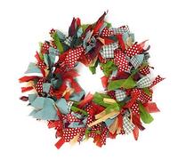 Corona de Navidad hecha a mano con tela reciclada de temporada, multicolor, verde, rojo, certificado GoodWeave de 30 cm de diámetro, adecuado para móvil, puerta o pared