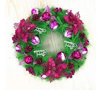 Corona De Navidad, Puerta De Entrada Corona De Agujas De Pino Navideño Vid Roja Dorada, Joyería Decorativa Artificial Al Aire Libre, Corona para Colgar En La Puerta 20/24 Pulgadas,Purple20inches