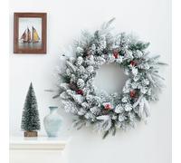 Corona de Navidad realista de hoja perenne de 24 pulgadas, perfecta para puertas delanteras, paredes, escaleras y decoración navideña en interiores y exteriores, hermosa guirnalda para alegría festiva