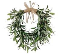 Corona de Olivo Artificial con Lazo de arpillera de Granja, Guirnalda de Rama de Olivo Verde de 20.0 in para decoración de Puerta de Entrada de Navidad, Pared Interior y Decoraciones navideñas