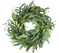 Corona de olivo para puerta de entrada de 22 pulgadas, corona de vegetación para todas las estaciones con fruta de hoja de olivo, decoración del hogar para sala de estar al aire libre, pared interior