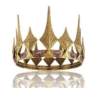 Corona de ópalo de reina y rey, corona redonda real para graduación, concurso, fiesta de cumpleaños, disfraz de San Valentín (tamaño grande de 7.3 pulgadas de diámetro, oro oscuro con piedra morada)