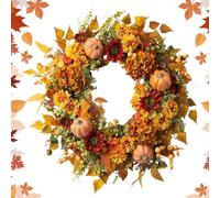 Corona de otoño de calabaza, guirnalda decorativa de otoño para puerta delantera, adorno floral de día festivo de Acción de Gracias | Característica de artesanía de hojas de seda, producto de