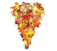 Corona de otoño: disposición de hojas otoñales, detalle de bayas rústicas, estilo decorativo preiluminado, construcción resistente a la intemperie | Decoración de la puerta del porche, estilo de la re