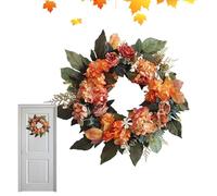 Corona de otoño para la puerta principal: guirnaldas artificiales de otoño con hojas y bayas | Acción de Gracias-Halloween--deskor, acento de firma de bienvenida para el área de entrada, cuelga