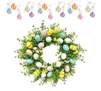 Corona de Pascua artificial, guirnalda de huevos verdes de 20 pulgadas, decoración decorativa para puerta de primavera, acento floral colorido realista | interior y exterior, entrada, pared, cocina