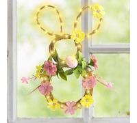 Corona de Pascua de 35 cm con huevos, corona de puerta artificial, corona de huevo de Pascua con luz LED, corona de pared en forma de conejo, corona de primavera para decoración de Pascua, decoración