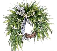 Corona de Pascua para decoración del hogar con detalles de estrella de mar y botánicos de seda diseñada para fiestas de primavera y mejoras interiores temáticas de verano (16 pulgadas)