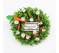 Corona de Pascua para decoración del hogar, guirnalda de margaritas y zanahorias con hojas de eucalipto, PVC suave para colgar en la puerta