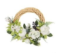 Corona de peonías artificiales con arándanos y hojas verdes, 45 x 40 cm, corona de flores de seda para la puerta de boda, hotel y decoración del hogar