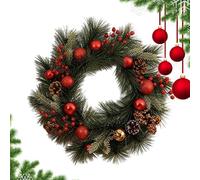 Corona de pino artificial de interior, 150 cm, corona de Navidad, brillante, decorada con manzanas de pino y bayas, elegante, crea un ambiente cálido y para Navidad