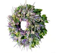 Corona de plástico con hojas y flores de eucalipto para uso estilo aldaba en zonas interiores y exteriores (35 cm)