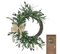 Corona de Primavera - 17,72 Pulgadas Hojas de Olivo rústicas realistas, Coronas de Verano Artificiales, Sala de Estar Interior y Exterior | Dormitorio Pared Manto Chimenea Apartamento Granja Jardines