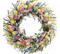 Corona de primavera artificial con detalles vibrantes de bayas florales para colocar en la mesa de la puerta interior y exterior (45 cm)