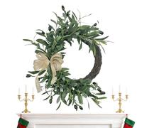 Corona de Primavera, vegetación Artificial, Corona de Puerta Delantera para Todas Las Estaciones con Hojas de Olivo rústicas realistas, decoración de Pared Interior y Exterior, Acento de Manto,