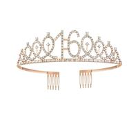 Corona de Princesa 1pc Birthday Crown Number Crown Rhinestone Crown Alloy Crown(Rose Gold 16)