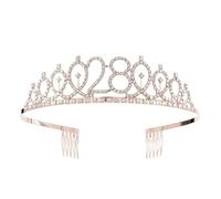 Corona de Princesa 1pc Birthday Crown Number Crown Rhinestone Crown Alloy Crown(Rose Gold 28)