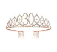 Corona de Princesa 1pc Birthday Crown Number Crown Rhinestone Crown Alloy Crown(Rose Gold 30)
