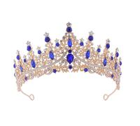 Corona de Princesa Dainty Queen Crown for Women, Crystal Princess Crown with Comb for Women, Bride Royal Headband Wedding Prom Pageant Party Halloween Cosplay(Golden Blue Diamond)