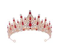 Corona de Princesa Dainty Queen Crown for Women, Crystal Princess Crown with Comb for Women, Bride Royal Headband Wedding Prom Pageant Party Halloween Cosplay(Golden Red Diamond)