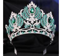 Corona de Princesa Dainty Queen Crown for Women, Crystal Princess Crown with Comb for Women, Bride Royal Headband Wedding Prom Pageant Party Halloween Cosplay(Dark green diamond)