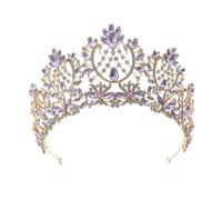 Corona de Princesa Dainty Queen Crown for Women, Crystal Princess Crown with Comb for Women, Bride Royal Headband Wedding Prom Pageant Party Halloween Cosplay(Golden Purple Diamond)