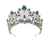 Corona de Princesa Dainty Queen Crown for Women, Crystal Princess Crown with Comb for Women, Bride Royal Headband Wedding Prom Pageant Party Halloween Cosplay(Golden green diamond)