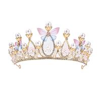 Corona de princesa mariposa, tocado de diamantes de imitación compatible con corona de cumpleaños para niñas, tiara adornada con brillantes