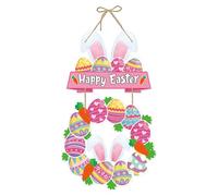 Corona de puerta de Pascua - Guirnalda de madera hecha a mano con lindos conejos, corona de conejo de Pascua | Ideal para hogar y reuniones familiares - Porche, Pared