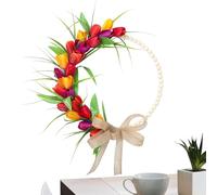 Corona de puerta de primavera, flores artificiales de 35 cm, decoración del hogar, coronas de puerta delantera de 250 g para todas las estaciones, interior y exterior, jardín, patio, porche, granja