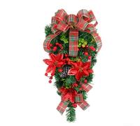 Corona de puerta de temporada con representación de árbol al revés y estructura de rejilla consistente para uso navideño