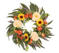 Corona De Puertas De Verano Corona De Girasol 20 '' Light Up Spring Wreath Artificial Peony Flower con Luces De Cuerda Ornamento Floral De La Puerta Delantera para La Boda DecoracióN De La Casa