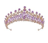 Corona de reina Coronas de boda con diamantes de imitación Corona nupcial de cristal para mujer Ceremonia de edad de princesa de cristal Accesorios para fotos Decoraciones (Oro y morado)