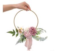 Corona de rosas artificiales, aro de metal de 19 x 11 cm, guirnalda colgante para decoración de pared del hogar, diseño elegante para bodas, acento nupcial de dama de honor, decoración floral (morado)