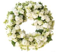 Corona de rosas artificiales blancas y rosas de 45 cm de plástico para colgar en la puerta para primavera y verano, decoración del hogar, boda, fiesta, decoración de pared (blanco)