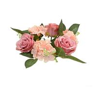 Corona de rosas artificiales europeas de 20 cm, anillo de decoración de mesa, guirnalda floral artificial para portavelas, centro de mesa romántico, boda, blanco, rosa, morado, raíz de loto (raíz de
