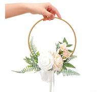 Corona de rosas artificiales para decoración de boda, novia y dama de honor, elegante guirnalda colgante para decoración de pared del hogar, marco de metal, 19 x 11 cm (blanco)