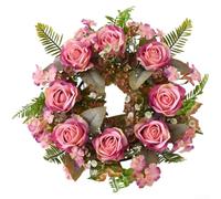 Corona de seda artificial para primavera, hogar, boda, festival, decoración, elegante, hecho a mano, adorno colgante floral con gancho resistente, rojo, blanco, morado, rosa, naranja, 35 cm (rosa)