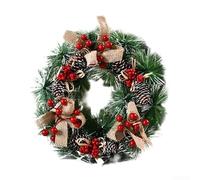 Corona de simulación de Navidad para colgar en puerta y ventana, hecha a mano, decoración navideña de PVC con lazo resistente para uso en interiores y exteriores (A)