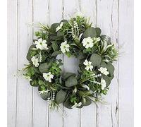 Corona de simulación Hoja de eucalipto Anillo de Hierba Decoración navideña Colgante Simulación Puerta de Flores Decoración de la Sala de Estar-pequeño Anillo de Corona Crema Decoraciones de otoño