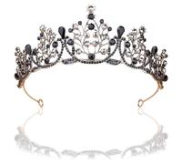 Corona de tiara de diamantes de imitación negro, corona barroca vintage, corona de boda de cristal vintage, tiara de cristal de corona de calidad, adecuada para bodas