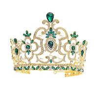 Corona de tiara de la corona de la reina barroca con accesorios para el cabello de la boda de cristal nupcial (color: verde mediano, tamaño: corona) (corona de verde mediano)
